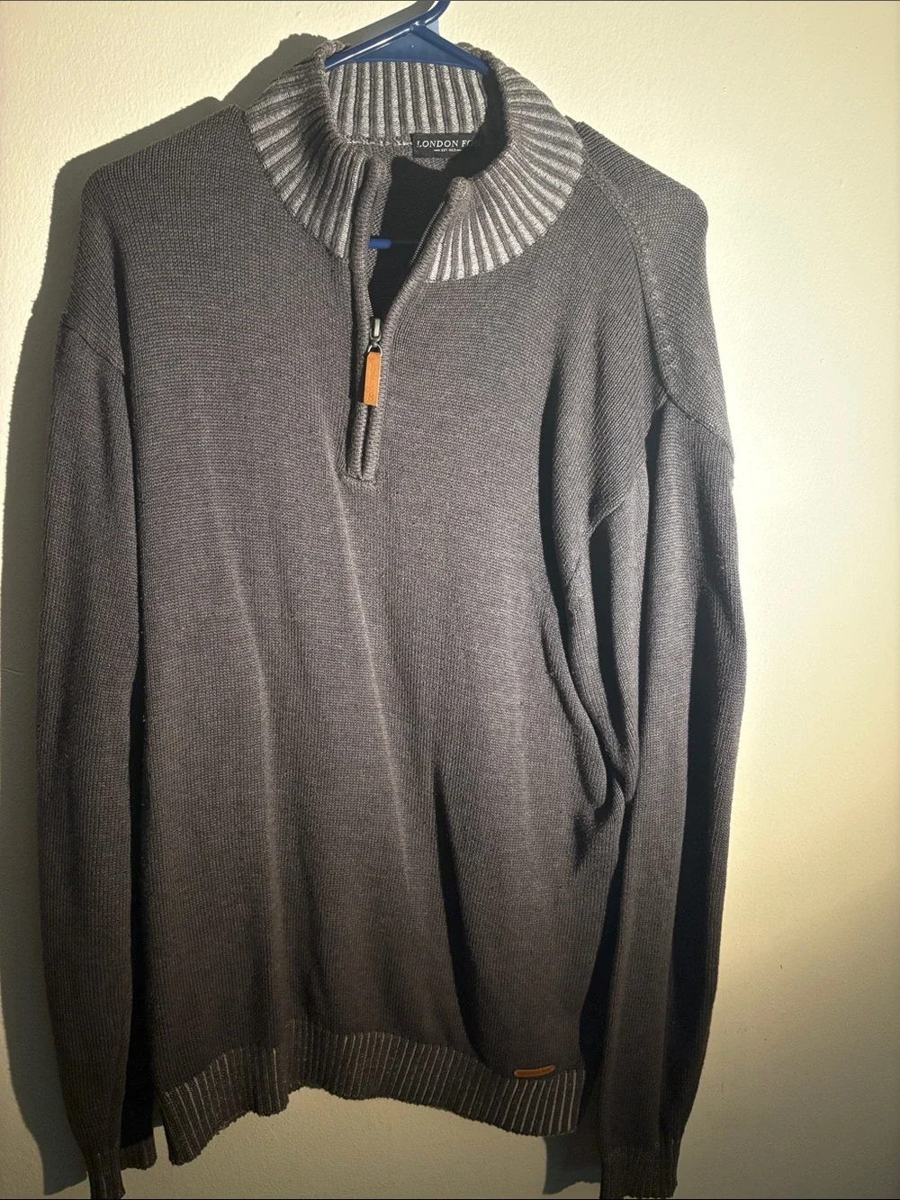 London Fog Men's Charcoal Gray Half-Zip Sweater with Ribbed Collar